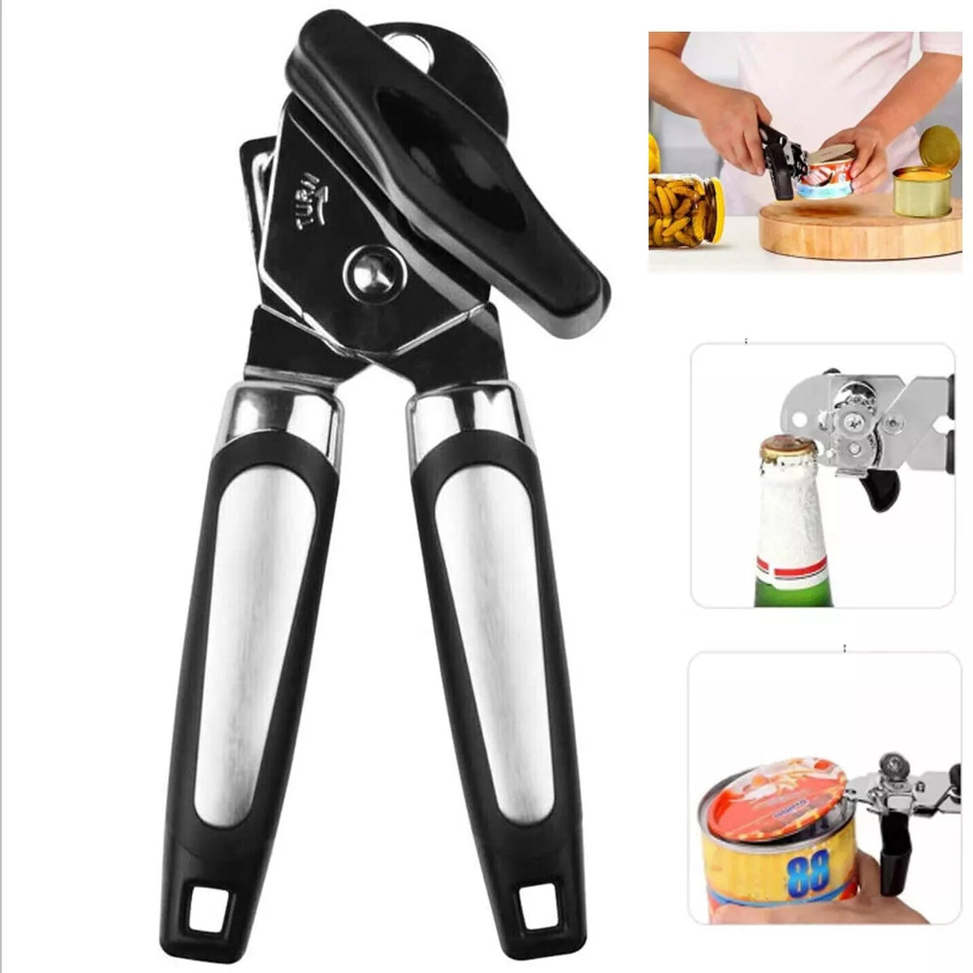 Heavy Duty Stainless Steel Tin Can Opener Cutter Easy Comfy Handle Grip Kitchen